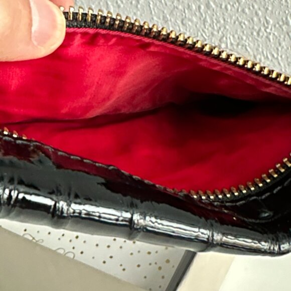 BRAHMIN | Patent Leather Black & Leopard Calf Hair Wristlet | Black Animal Print - Picture 3 of 11